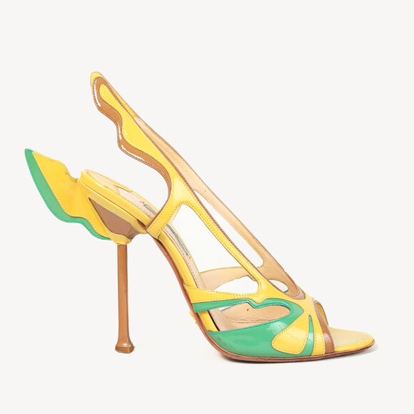 Prada SS/12 Yellow Patent-Leather Cutout High-Heel Sandals - Picture 1 of 10